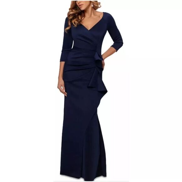 NEW Xscape 4452X Ruched Scuba Ruffle Gown - Picture 5 of 10